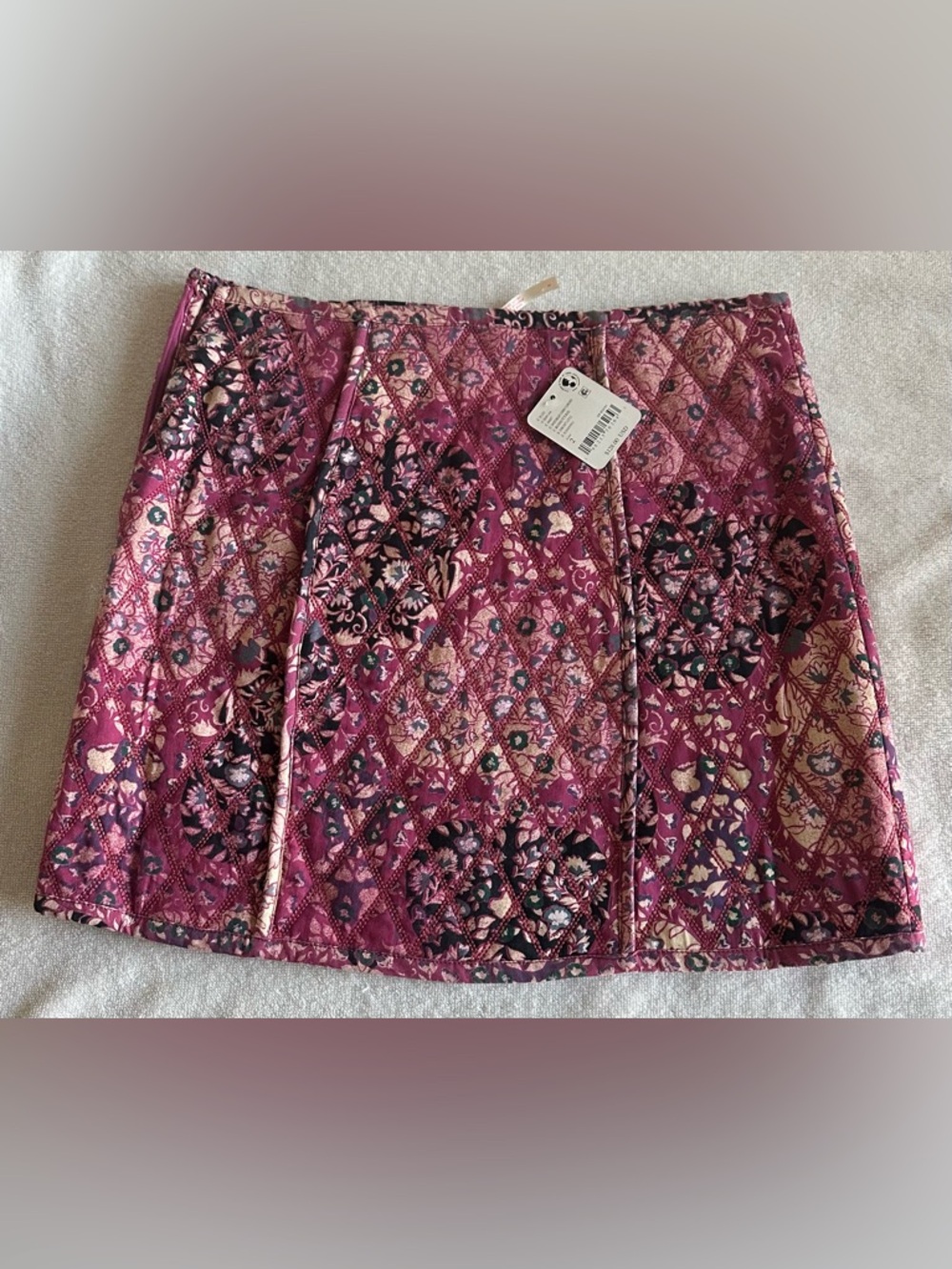 NWT Free People Quilted Floral Mini Skirt Size 2 Pink Tapestry Boho $128